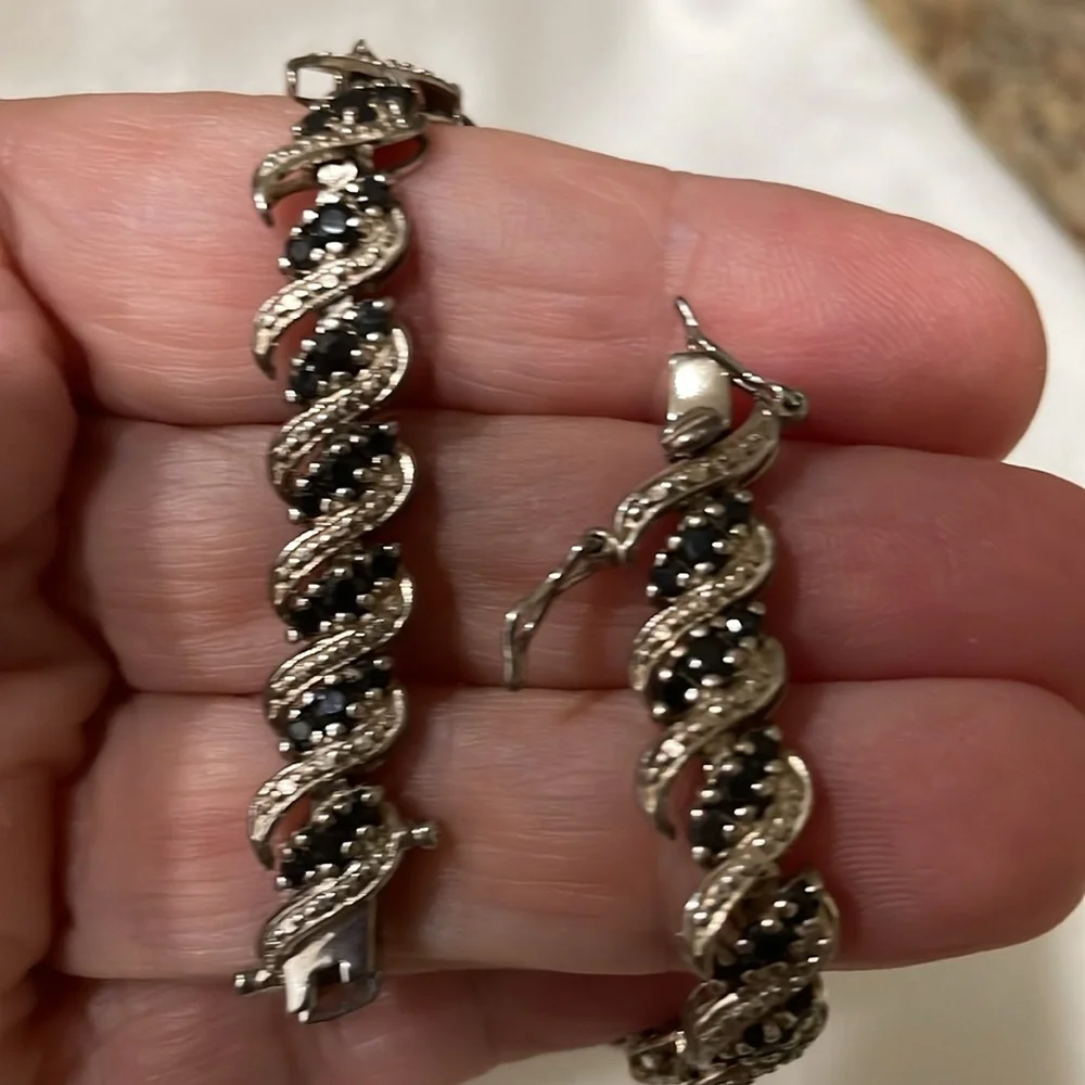 925 Sterling Silver Blue Sapphire & Diamond Tennis Bracelet NOWT🦋 - Picture 3 of 9